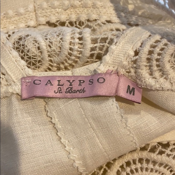 CALYPSO CREAM LINEN CROCHET SLEEVELESS DRESS SZ M - Picture 5 of 7